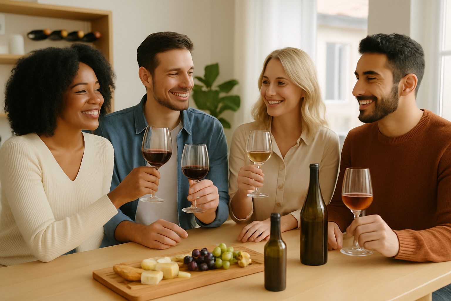 People enjoying a variety of wines together, illustrating the subjective and social nature of wine tasting.