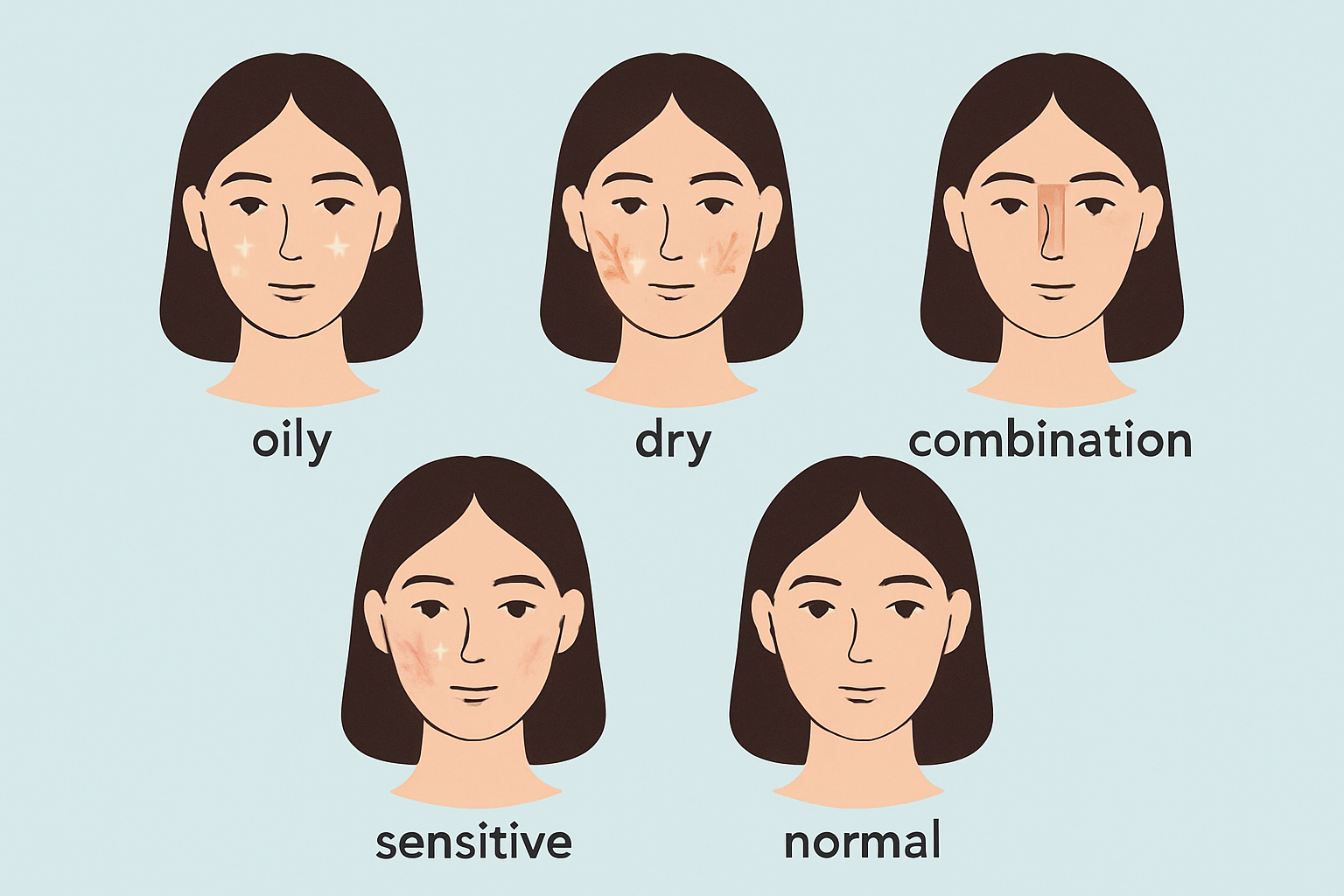 Visual guide to common skin types highlighting their unique traits and needs