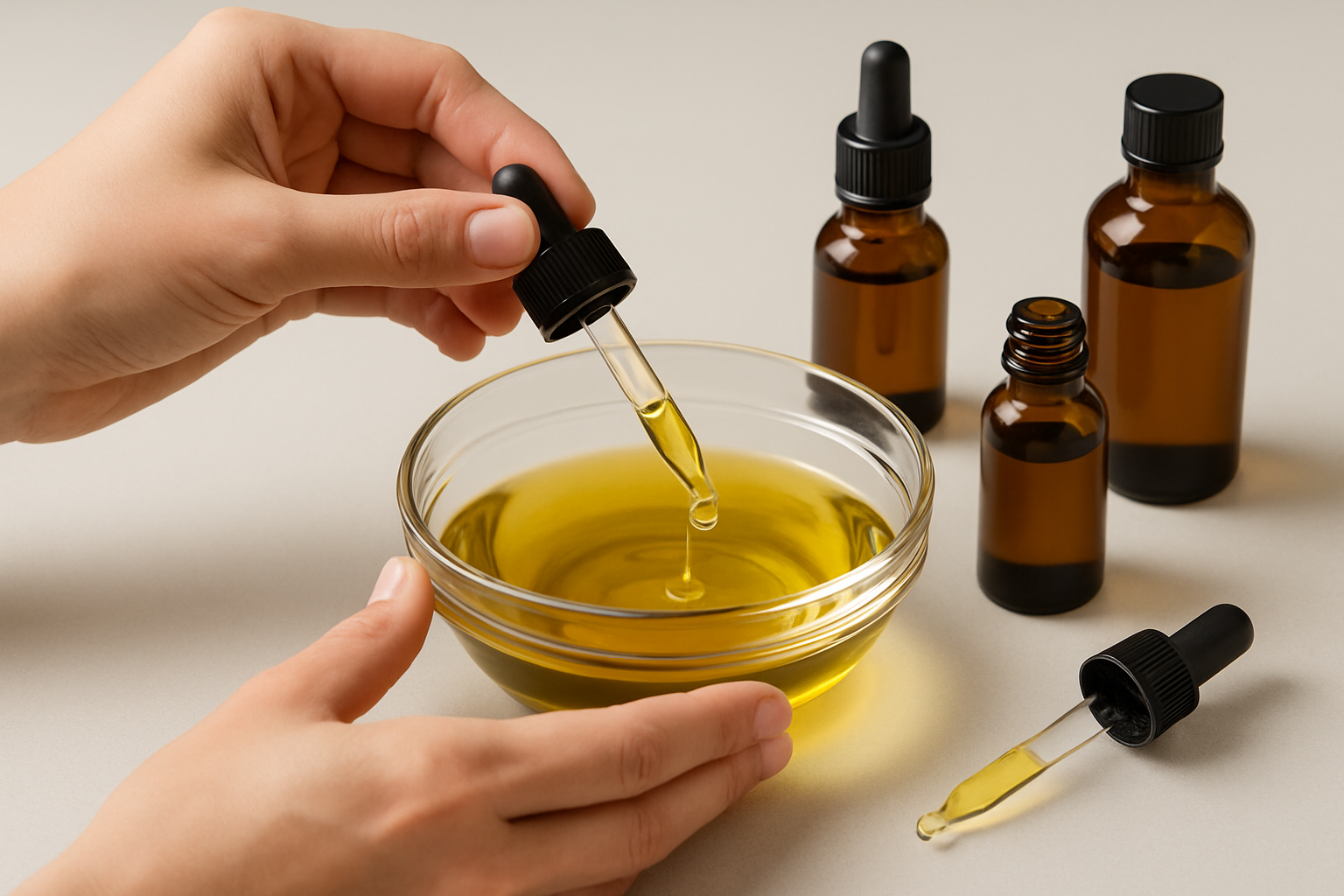 Mixing carrier and essential oils to prepare a custom DIY facial oil blend