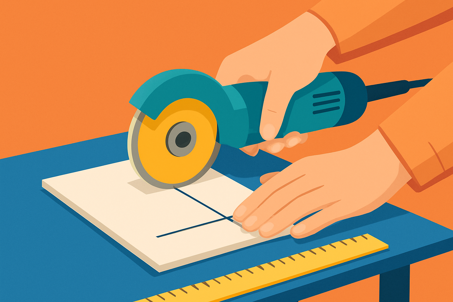 Accurately cutting tiles with an electric tile cutter for perfect edge fitting.
