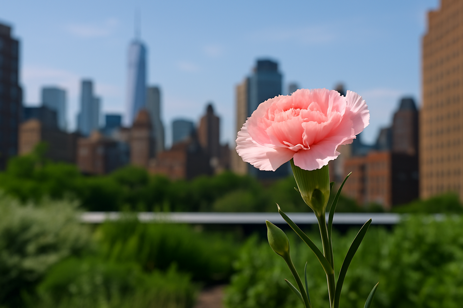 A vibrant pink carnation blooming in one of New York City