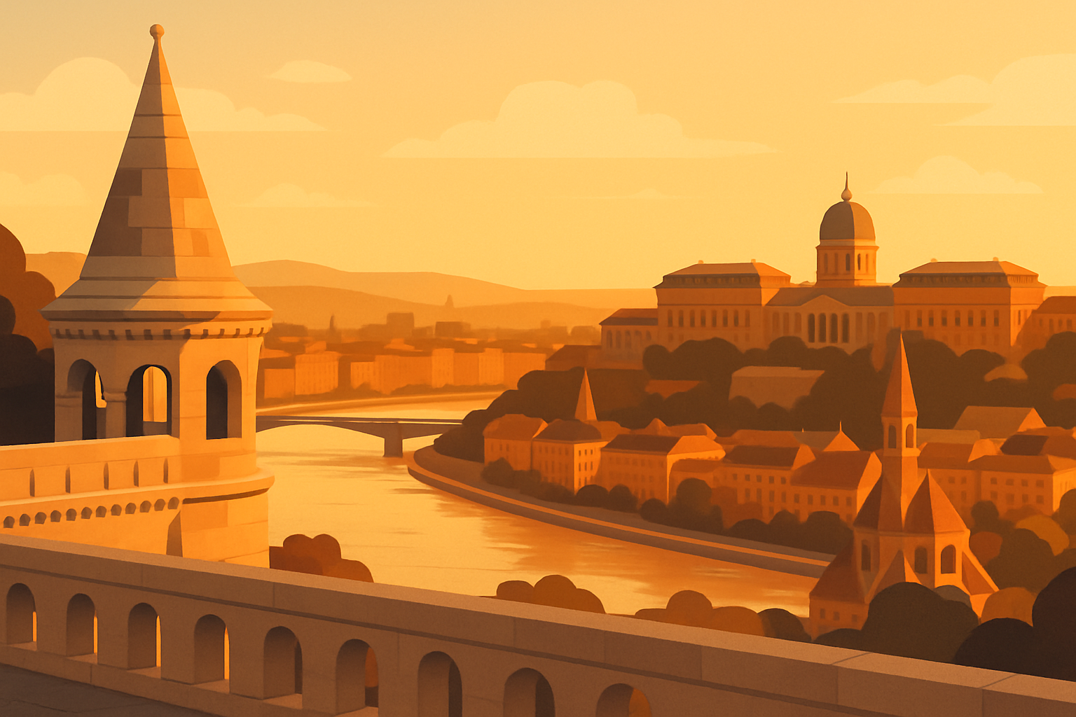Stunning panoramic view from Fisherman’s Bastion overlooking the Danube and Budapest’s cityscape