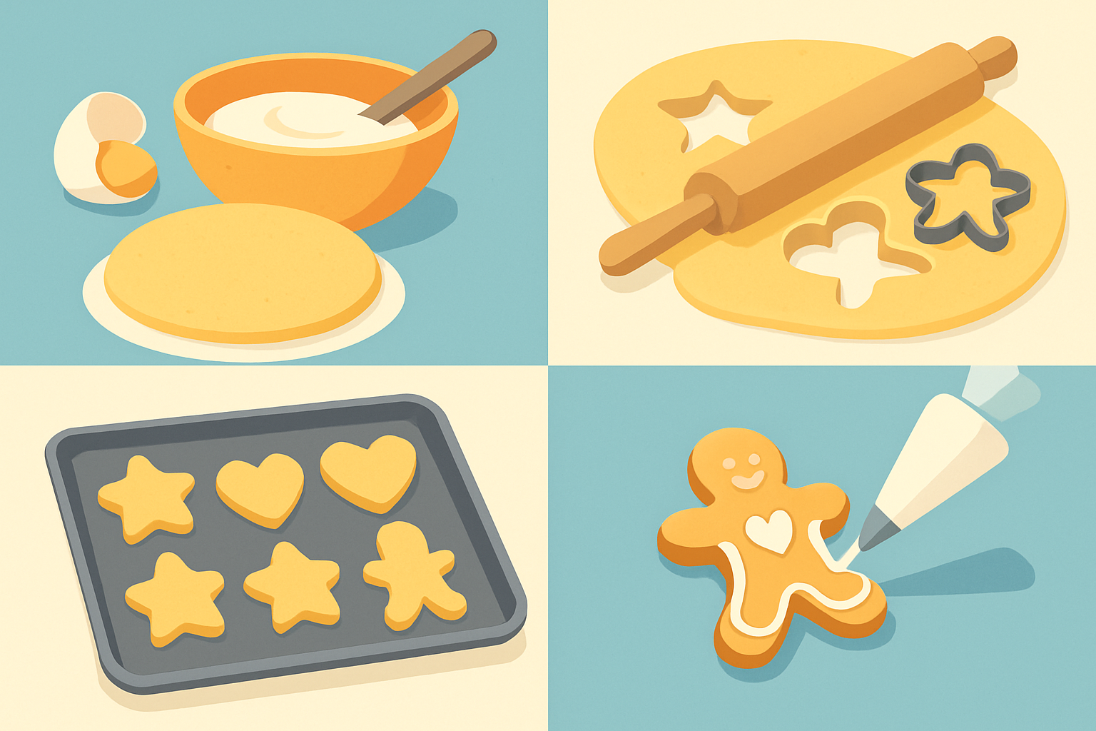 Visual guide illustrating the key steps in making fancy decorated cookies.