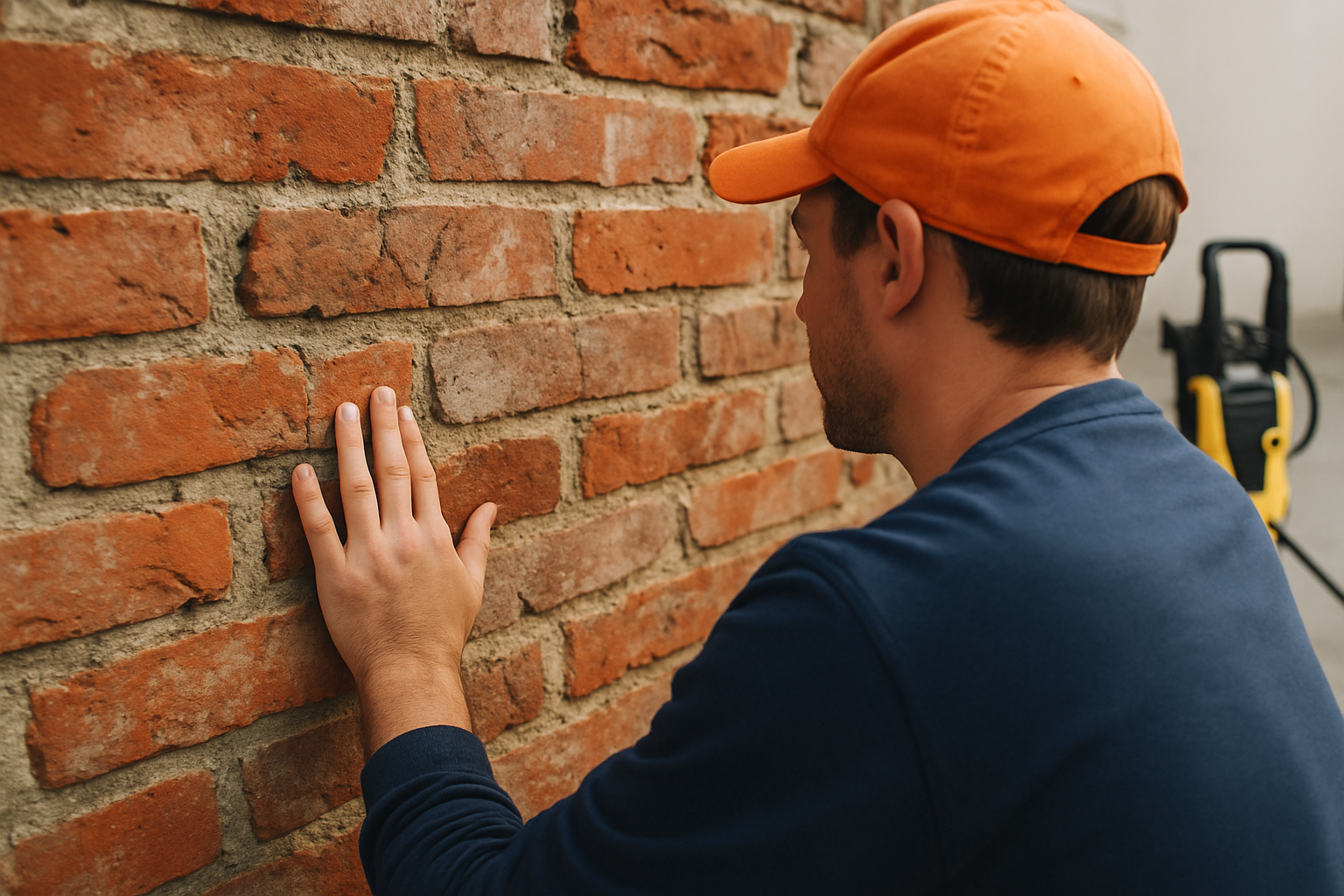 Inspecting brick and mortar carefully before pressure washing is essential to avoid damage.