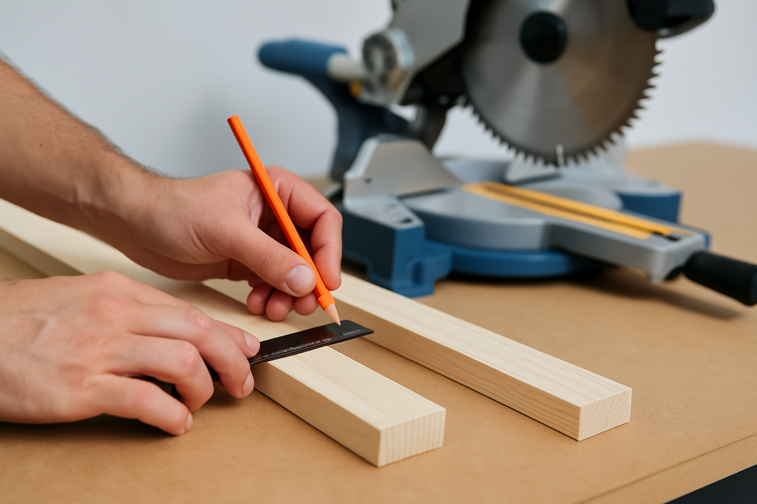 Measuring and marking trim pieces precisely using a combination square and pencil