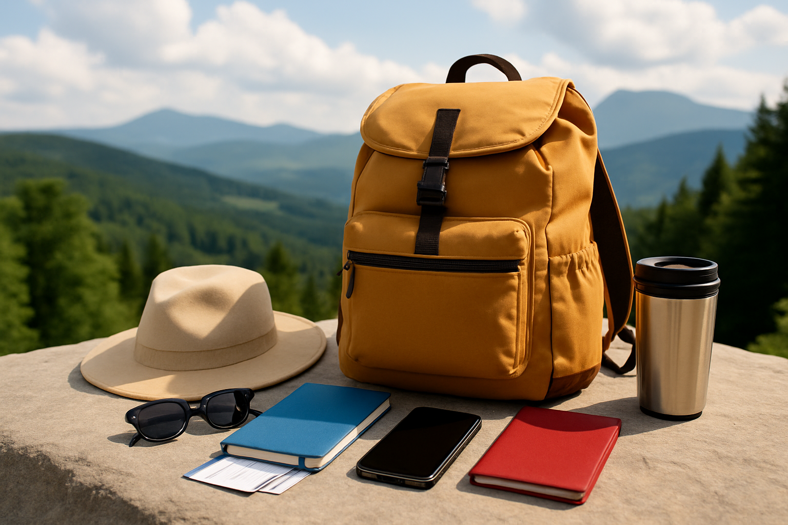 A fully packed travel backpack with organized essentials, showcasing readiness for nomadic adventure.