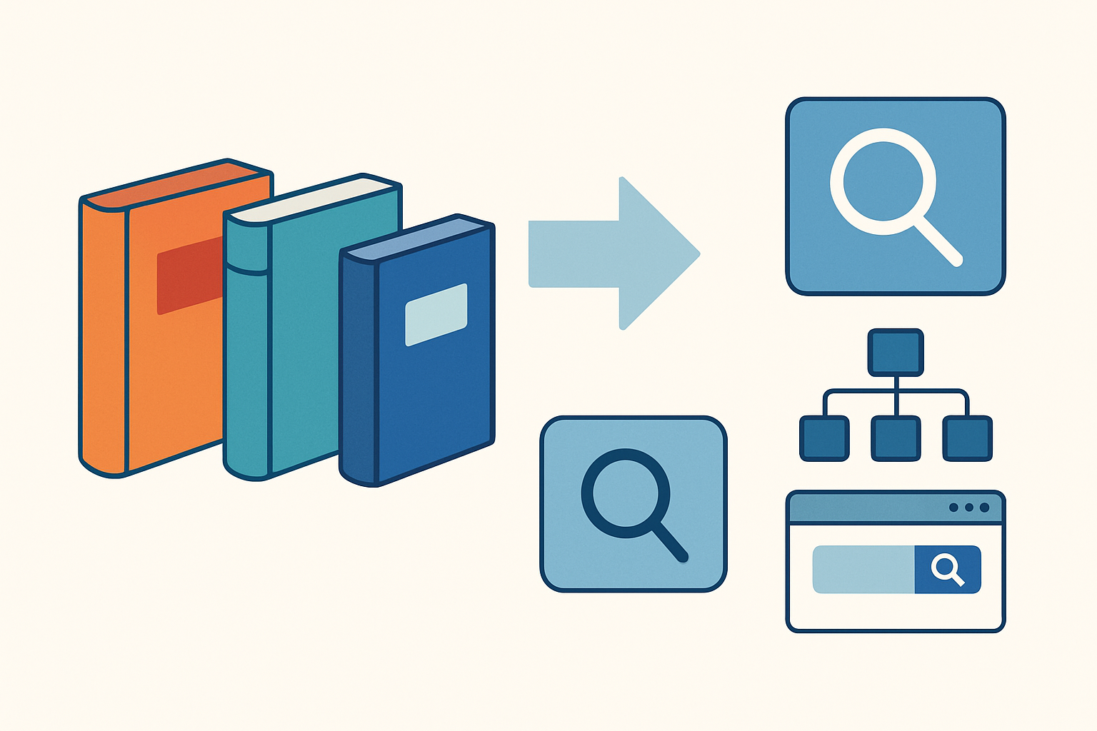 Illustration showing evolution of search engine technology and literature over time