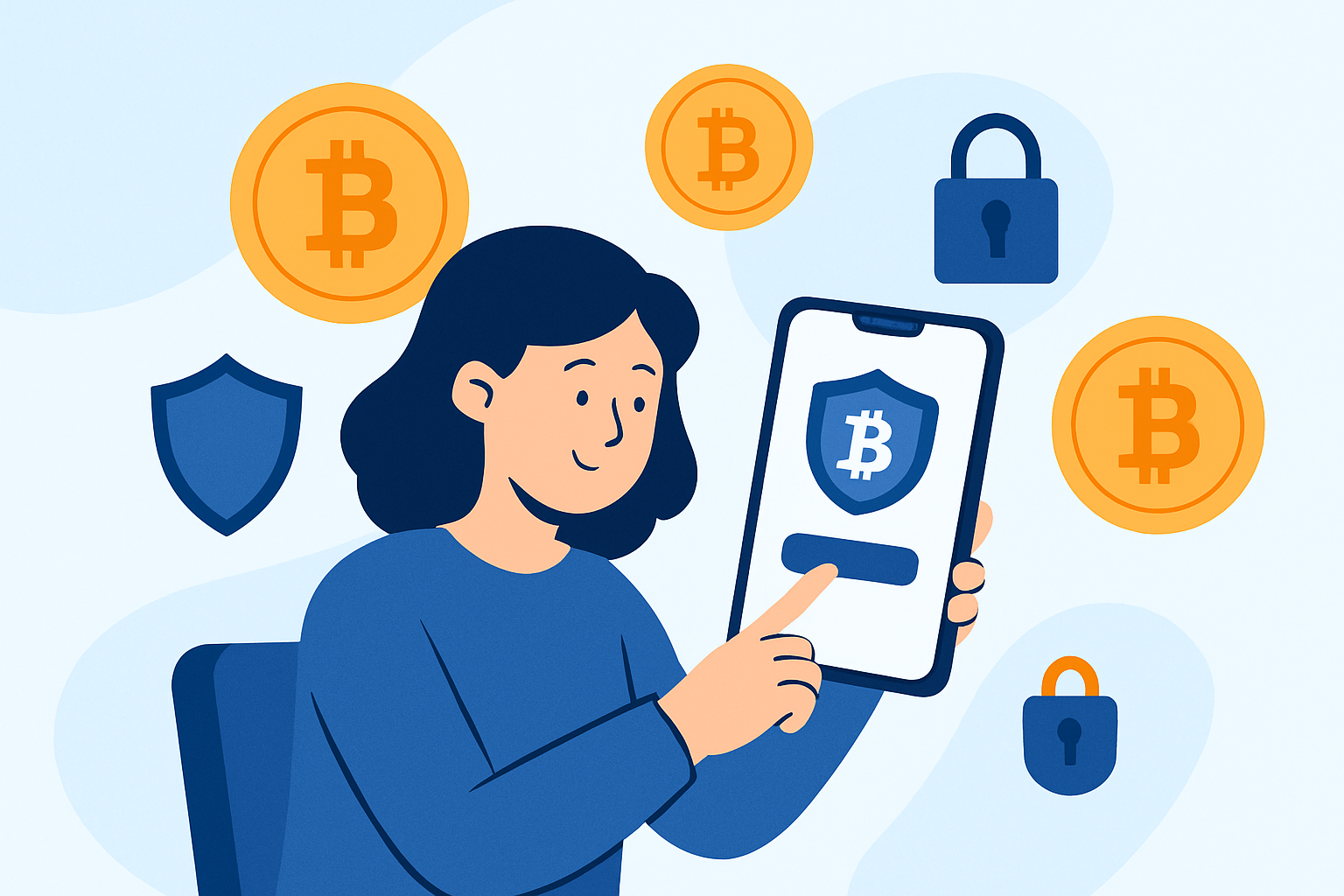 Visual representation of starting with Bitcoin using a mobile wallet, emphasizing security and ease of use.